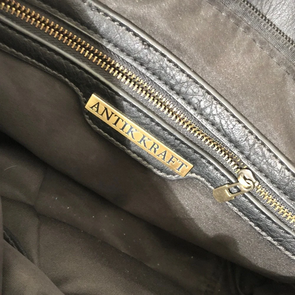 Antik Kraft Black faux Leather Messenger Bag with Front Buckle Pockets. XL Used